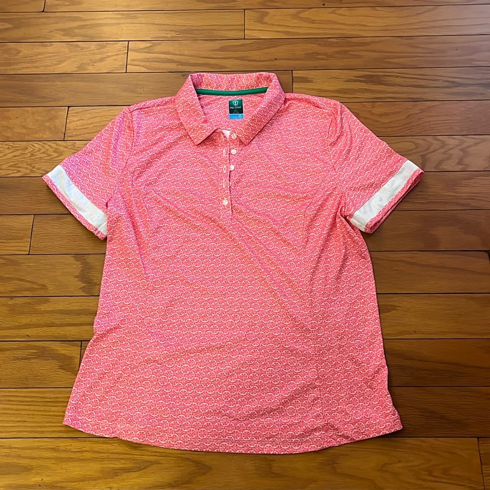 Pro Tour Polo Womens XL Pink White Coolplay Golf Short Sleeves